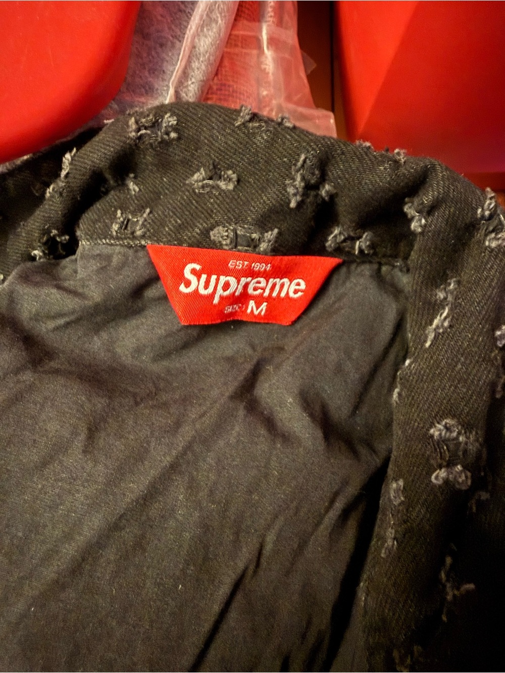 Supreme Black Textured Distressed Denim Jacket - Men's - Picture 3 of 4